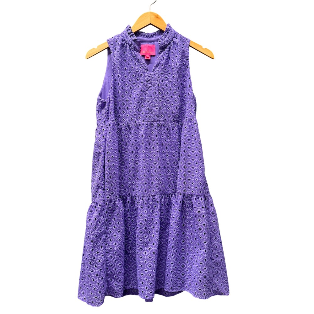 Lilly Pulitzer‎ Dress Womens XS Novella Eyelet Purple Sleeveless Tiered Mini